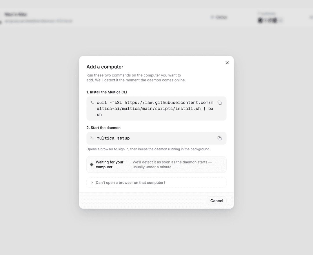 Add a computer dialog: two commands and the waiting-for-detection notice