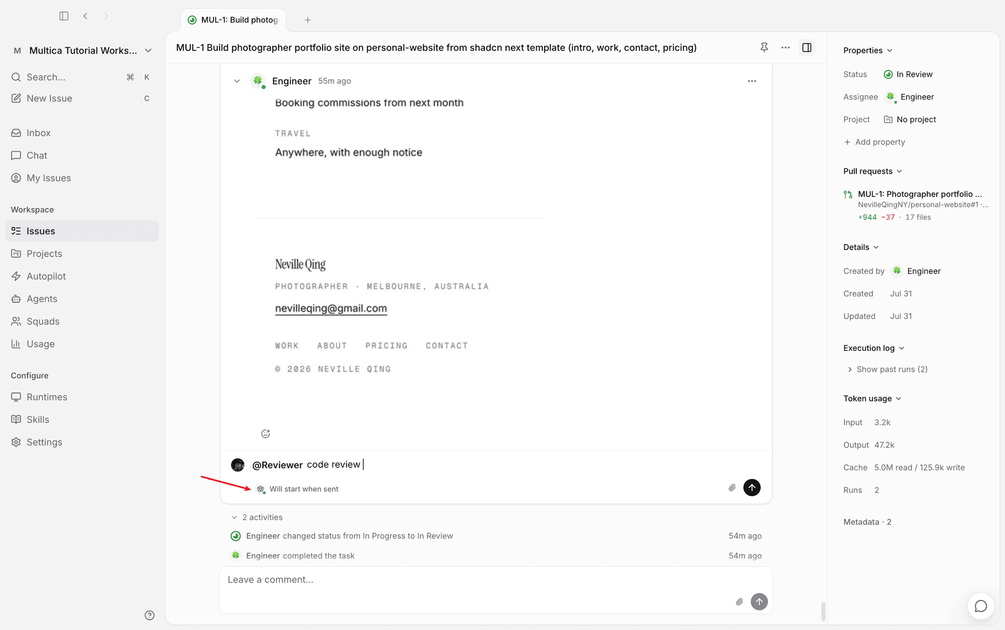 Starting a review by @-mentioning Reviewer in a comment